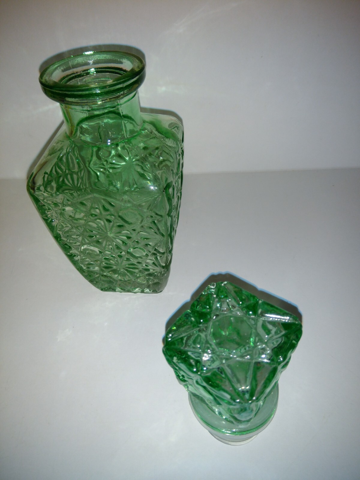 Vintage Small Empoli Italian Green Decanter Glass Bottle With Stopper