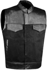 SOA Men's Club Leather Motorcycle Vest Concealed Carry Arms Solid Back