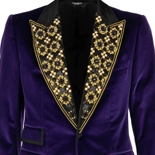 DOLCE & GABBANA Crystals Sequins Embroidery Tuxedo Blazer Purple Black 09758 - Picture 4 of 6