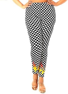 F21 Womens PLUS SIZE Black White Checkered Flame Skinny Leg