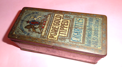 england cigarette ENGLAND PURE GOLD TIPPED CIGARETTES ROBERT LEWIS TIN VICTORIAN CAN BOX  1900's