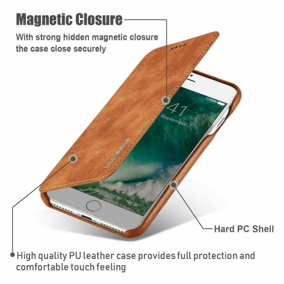 Funda de cuero con ranura para tarjeta para teléfono para iPhone 16 15 12 11 13 14 Pro Max XR X 7 8 SE Foto 4 de 4