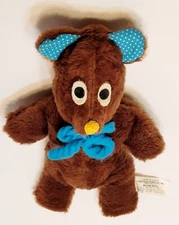 1973 Russ Berrie & Co Inc Teddy Bear Dark Brown Plush Blue Bow Accents 12"