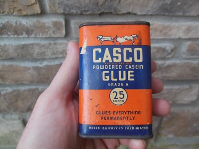 Vtg Casco Powdered Casein Glue Grade A Borden Co NY Paper Label Advertising Tin