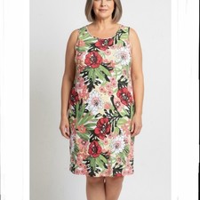 Talbots Colorful Tropical Floral Textured Cotton Sleeveless Shift Dress Size 14