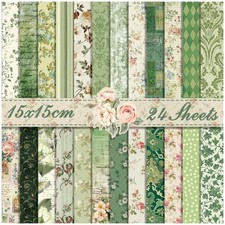24 Sheets Double Sided Floral Pattern Scrapbook Paper Pad Green 6x6 In