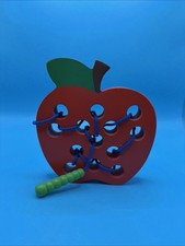 Wooden Lacing Apple Toy Montessori Fine Motor Skills Threading Preschool