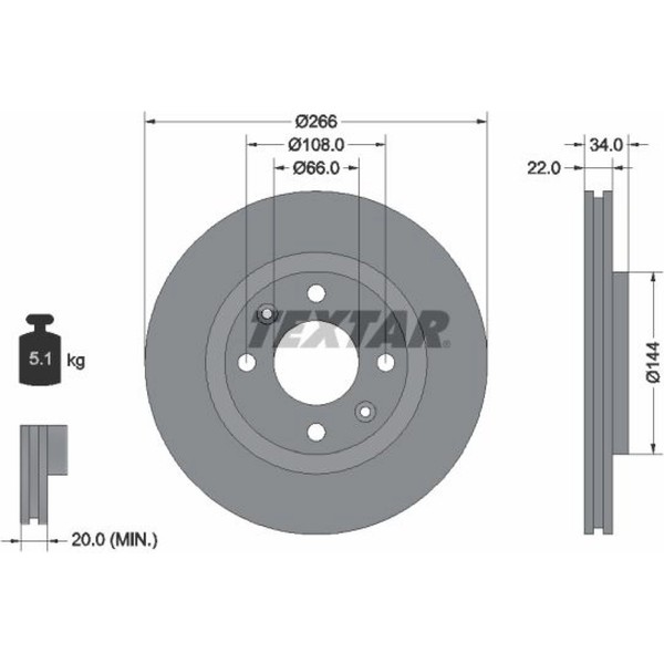 2X Textar 92111503 Bremsscheibe FüR Citroen Peugeot Opel DS Fiat C3 DS3 C4 C2-image