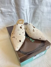 Diba True high up pony hair cream and brown animal print mules-9 NIB