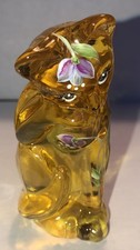 RARE Fenton “QVC” Grooming Cat-“HIDDEN MOUSE SERIES”-Topaz Yellow-J Cutshaw-HP