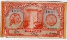 British Guiana 1 Dollar 1942 Waterfall Note King George VI P-15 King George VI
