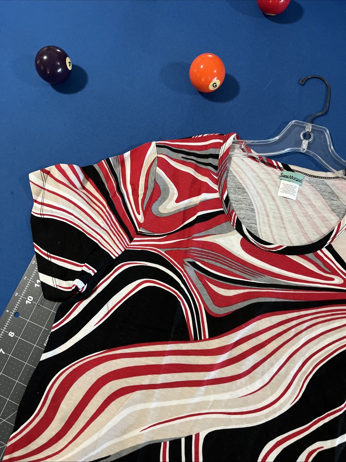 Sara Morgan Tunic Top 2X Black/Red/Tan Swirl Summer / Layer Tee Y2K - New