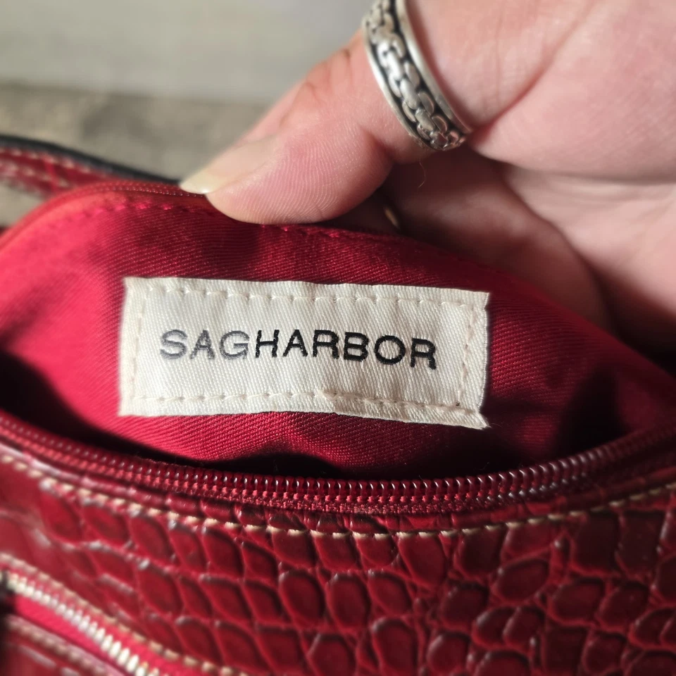 Sag Harbor Imitación Cuero Cocodrilo Cocodrilo Pequeño Y2K Bolso de Mano Cartera de Hombro Rojo Oscuro Foto 4 de 4