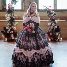 Black Pink Gothic WeddingDress Off Shoulder LaceApplique Corset CountryVictorian