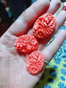 Carved Coral Flower Lot. One Double Sided Two One Sided Pieces From Early 1900's