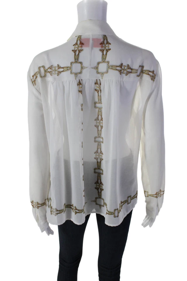 Blusa Top Clover Canyon Para Mujer Cuello Manga Larga Abotonada Blanca Talla XS Foto 3 de 4