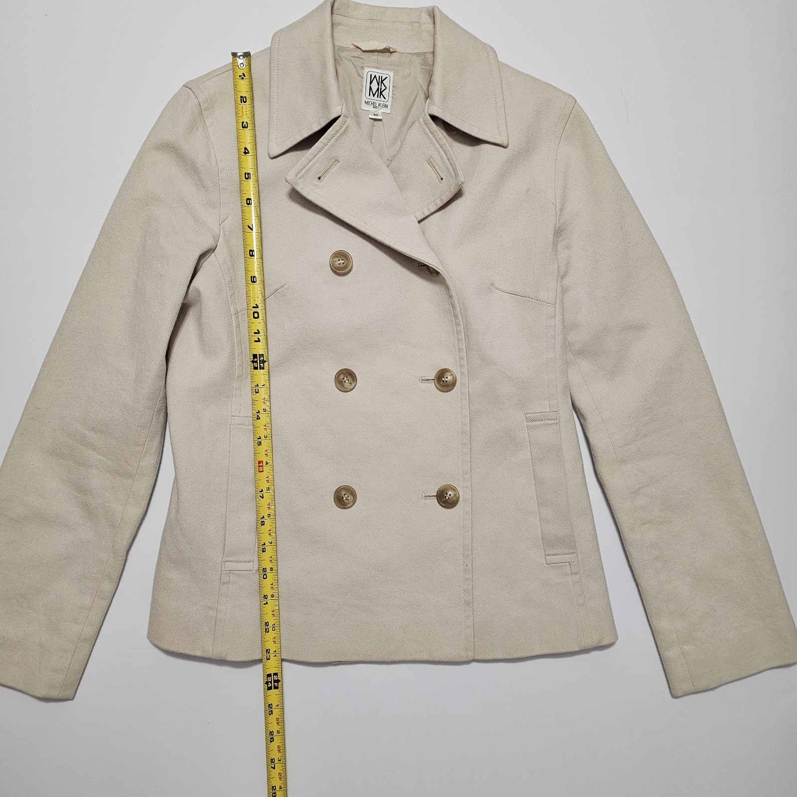 Michel Klein Paris Double Breasted Wool Blend Peacoat Coat Medium Beige