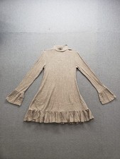 Express Women Dresses XS/TP Beige High Neck Pullover Long Sleeve Ruffled Casual