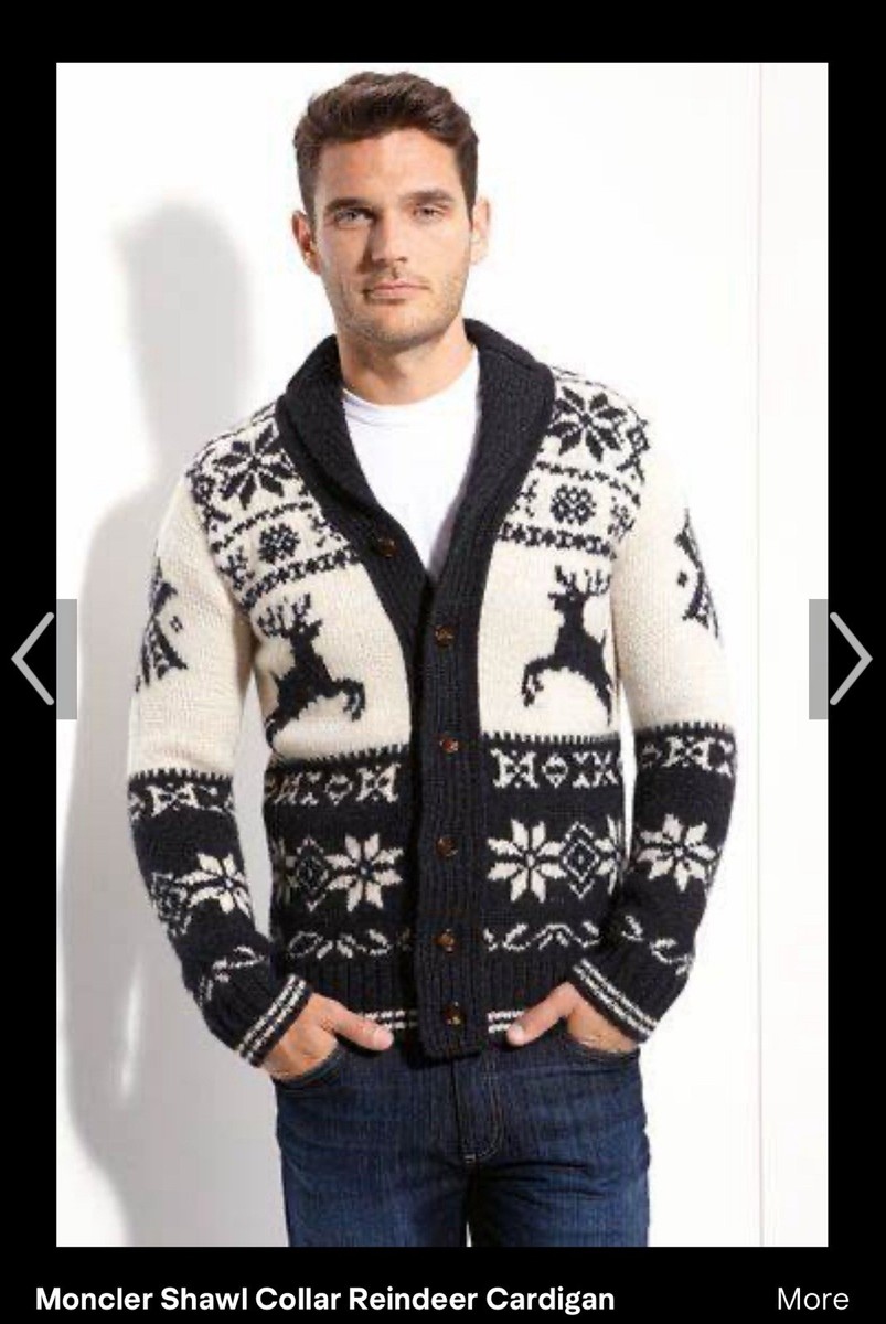 Moncler Maglione Tricot Wool Cardigan Vintage Reindeer Alpine Mens