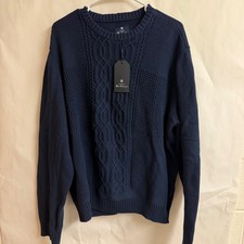 Ben Sherman Mens Navy Blue Cable Knit Crew Neck Sweater Pullover Fisherman XXL