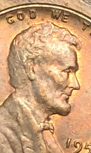 1953-D Lincoln Wheat Cent AU Spike Head Die Crack Toned Error Collector Coin