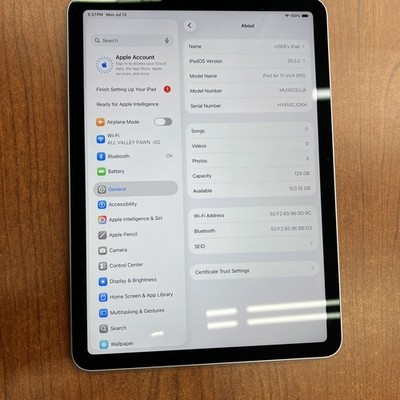 Apple iPad Air 11-inch (M2) A2902 128 GB, Wi-Fi, 11 in - Blue (MUWD3LL/A)