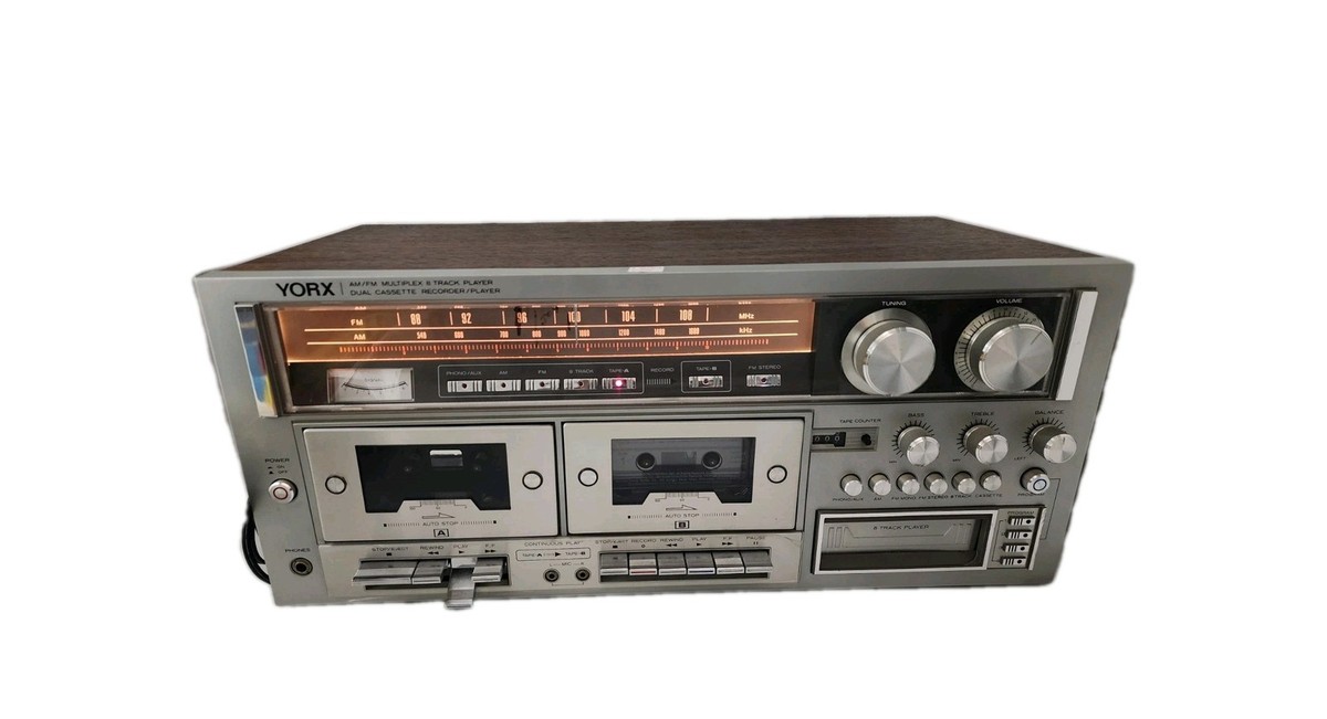 Vintage YORX M2683 AM / FM Multiplex 8 Track Player Dual Cassette