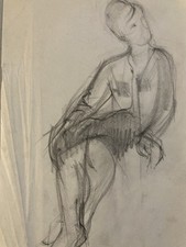 Beau Dessin Crayon Art Deco 1945 Sur Papier Ancien Femme  Collection  Mode Art