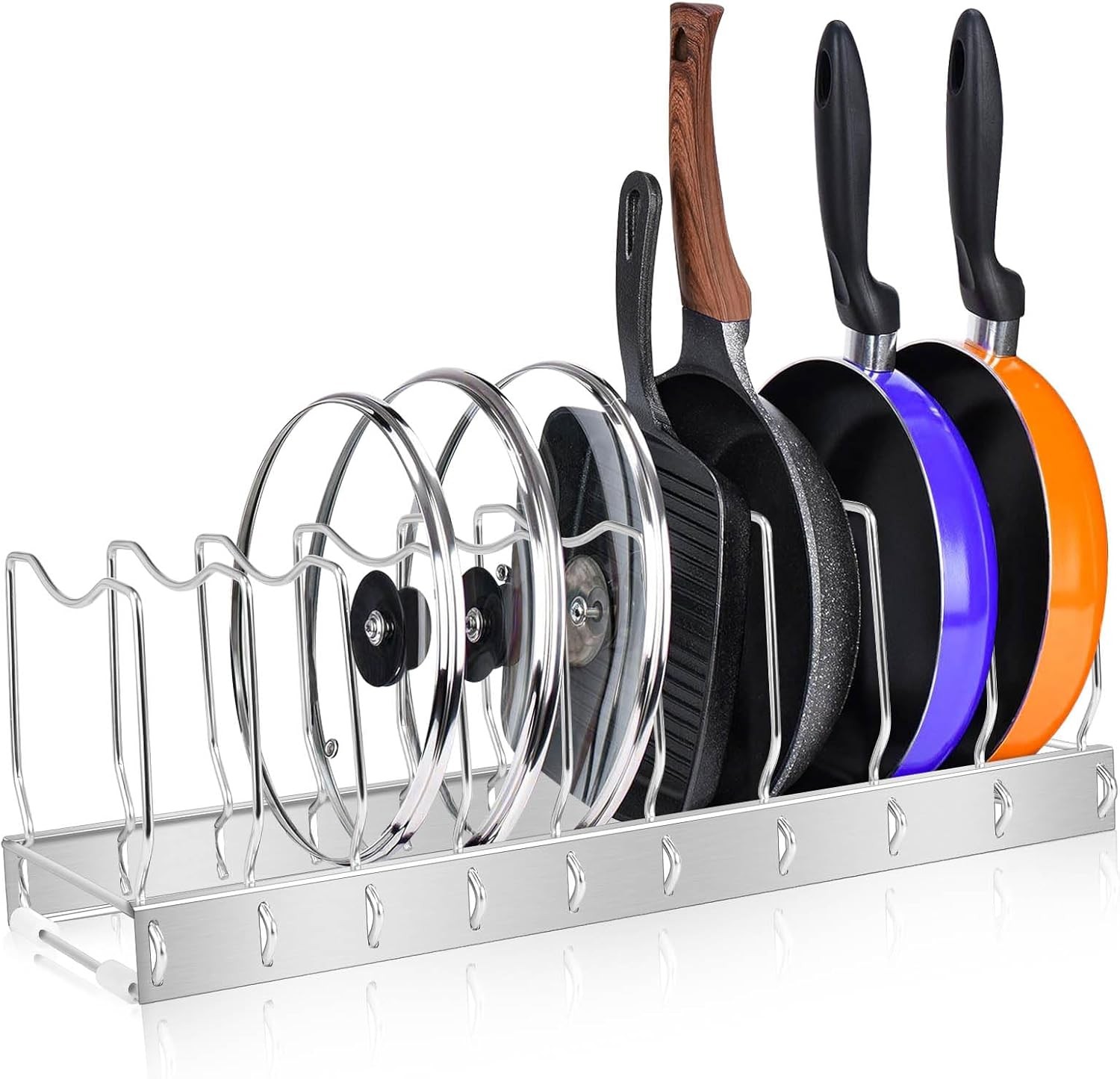 Adjustable Pot Lid Organizer Rack for Kitchen Cabinet Pots Pans Boards