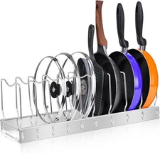 Adjustable Pot Lid Organizer Rack for Kitchen Cabinet Pots Pans Boards