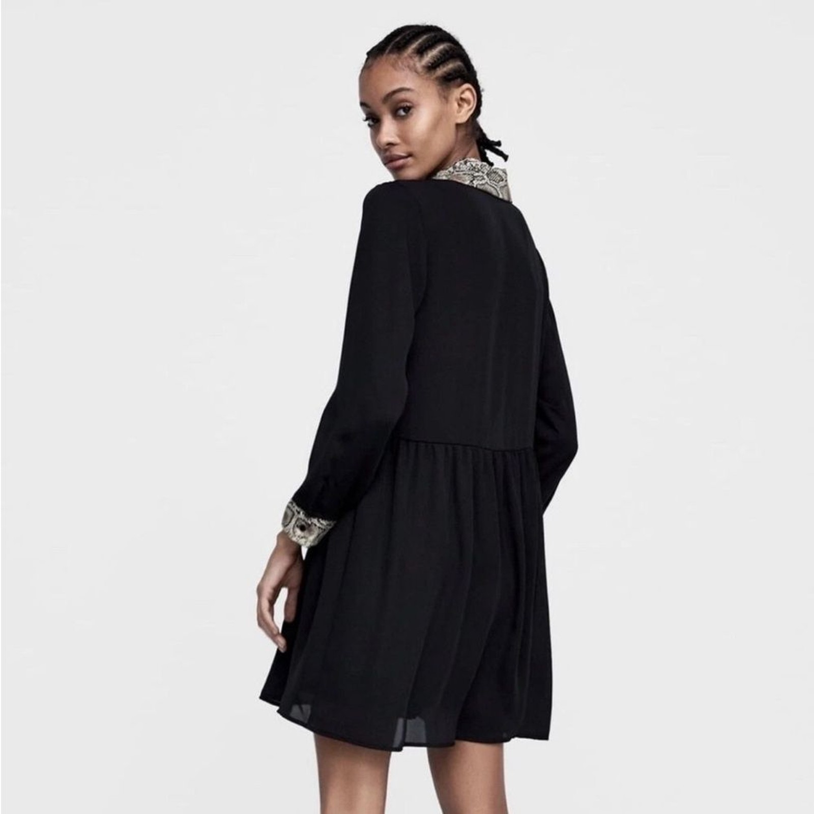 Zara Basic Black Python Snake Trim Mini Dress Siz… - image 3