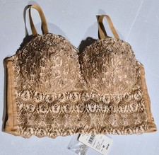 Windsor Natural Lace Rhinestone Bustier Boned Adjustable Straps Size M NWT