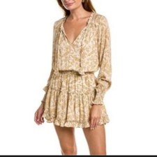 Fate Women's Cream & Tan Floral Fit & Flare Mini Ruffle Dress Size XL