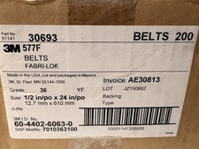 3M Alumina Zirconia 577F 36 Grit 1/2in X 24in Fabri-lok Fullflex 200 Belts CASE