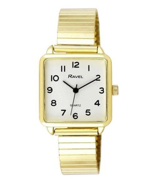 Women's Gold Expander Bracelet Watch Rectangular Easy Read Quartz Analogue