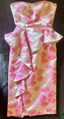 Midi-Kleid Mac Duggal Jacquard Brokat Trägerlos Gr: 4 (EU 34/36) Haute Couture