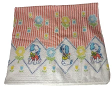 Vtg Baby Flannel Cotton Receiving Blanket Dog Vest Shirt Flower Bow Red Stripe