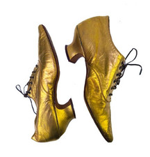 Rare Unique Gold Leather Edwardian 1900s Antique Most Fabulous Lace Up Heels
