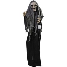 Life-Size Scary Skeleton Reaper Holding Lantern, Halloween Animatronic with T...
