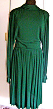Vintage 1970s dark green jersey crepe dress Salvador London bishop sleeve  8 UK