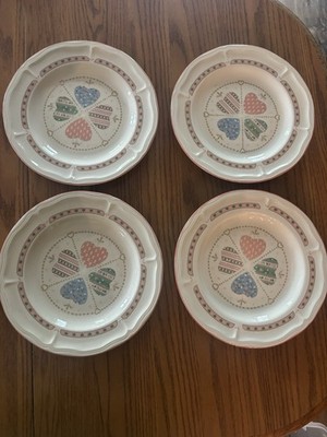 Tienshen Heartwarming Folkcraft Stoneware Set/4 Dinner Plates Retired Pattern 