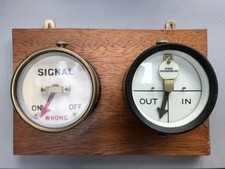 Railway signal box instruments. repeaters, 2 gauges mounted, possibly,  on teak.