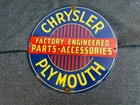 vintage porcelain sign, CHRYSLER PLYMOUTH , 11.5", Andre Rooney