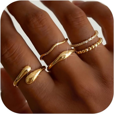 14K Gold Plated Rings for Women Non Tarnish Stackable Chunky Rings Cubic Zirconi