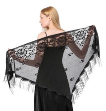 Sanmoury Women's Triangle Lace Shawls Wraps For Bride Wedding One Size, Black