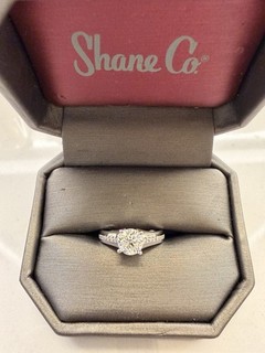Shane Co. 14k White Gold Diamond Solitaire Engagement Ring with Accents Size 7