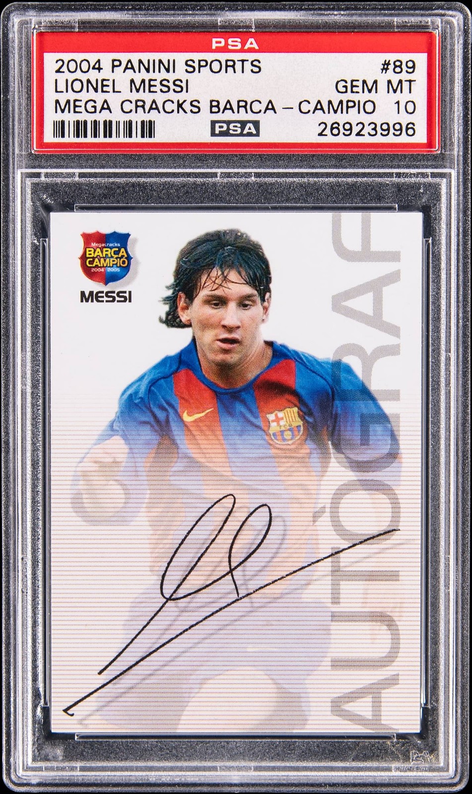 2004-05 Panini Sports Megacracks Barca Campio Autograf #89 Lionel Messi Roo