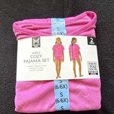 Member's Mark Girls 2-Piece Pajama Shorts Set Pink Hearts S (6/6X)
