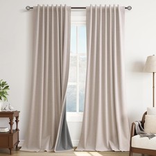 Oatmeal Linen 100 Blackout Curtains for Bedroom 96 Inch Length 2 Panels Set