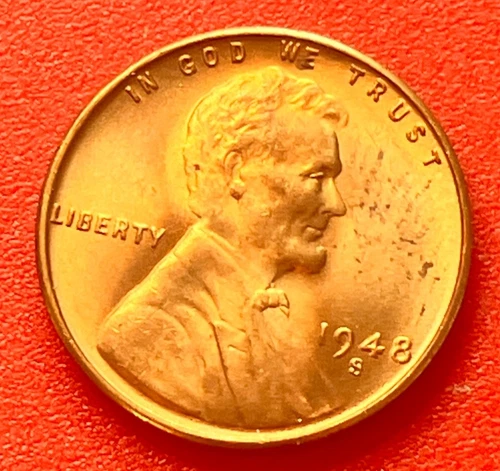 1948-S Lincoln Wheat Cent Penny GEM RED BU From an Original Bank Roll